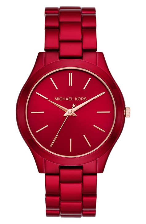 michael kors slim runway watch red|Michael Kors oversized runway watch.